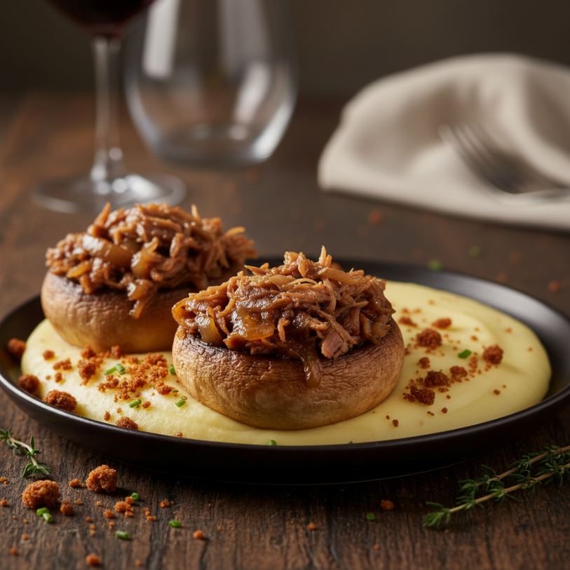 Champignons farcis au confit de canard