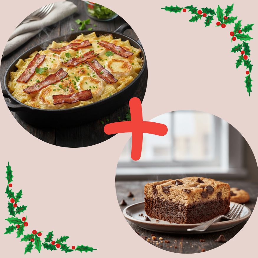 Menu : Gratin de crozets au Bacon + Brookie